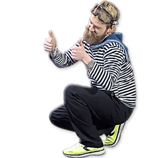 👍 c046dccd uomo, pollice in su, positivo, approvazione, accovacciato, casual, barba whatsapp sticker