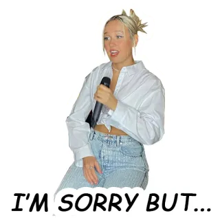 🤷‍♂️ bfa23d03 I'M SORRY BUT... 사람, 여자, 마이크, 노래, 데님 telegram sticker