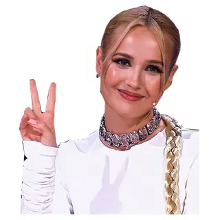 ✌️ e421e1ab 평화, 제스처, 목걸이, 금발, 초상화 telegram sticker