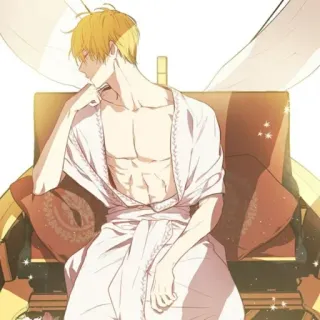 🌟 0453b9a5 อนิเมะ, ผู้ชาย, นั่ง, เสื้อคลุม, ตัวละคร, ศิลปะ telegram sticker