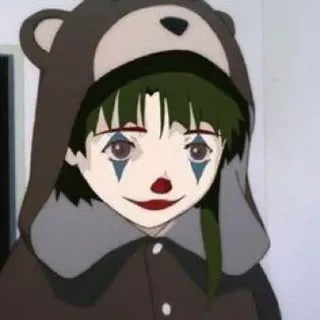 🤡 3973279a Anime, Nhân vật, Áo hoodie gấu, Trang điểm hề, Chân dung, Tóc xanh lá telegram sticker