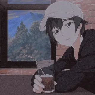 🐾 a77b0089 anime, boy, drink, hat, cafe, manga telegram sticker
