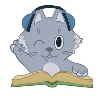 🎧 bb586dcc 猫, 动物, 阅读, 书, 耳机, 音乐 telegram sticker