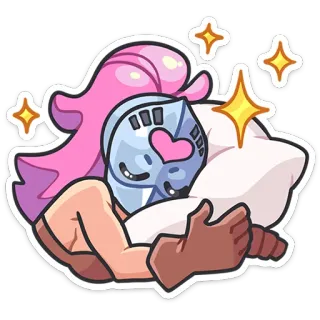 💤 95101792 ksatria, helm, rambut merah muda, bantal, berkilau, kartun, karakter, tidur telegram sticker