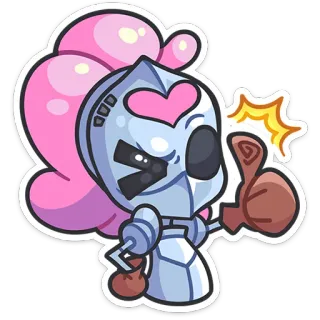 👍 9613135f ksatria, kartun, baju zirah, jempol ke atas, merah muda, helm, maskot, positif telegram sticker