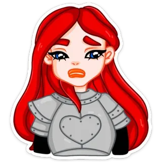 😕 2c1246bf การ์ตูน, สติกเกอร์, ผู้หญิง, ชุดเกราะ, หัวใจ, ผมแดง telegram sticker