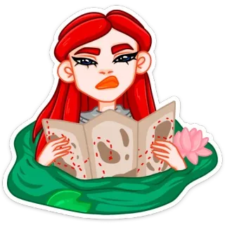 🐸 3697081f สติกเกอร์, ผมแดง, การ์ตูน, แผนที่, ผู้หญิง, ดอกไม้ telegram sticker