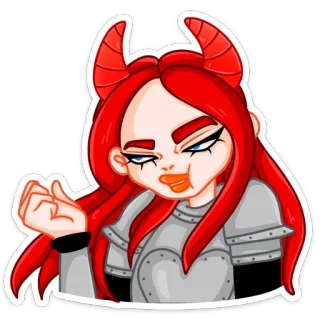 😈 90bc857c ปีศาจ, อสูร, ชุดเกราะ, ผมแดง, แฟนตาซี, ตัวละคร, สติกเกอร์ telegram sticker