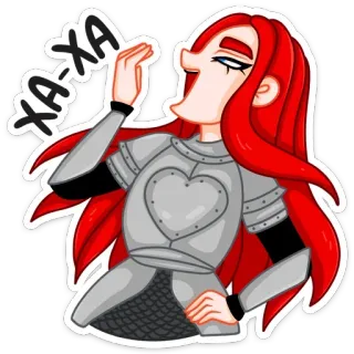 😂 9bd5de0e XA-XA อัศวิน, การ์ตูน, เกราะ, ผมแดง, หัวเราะ telegram sticker