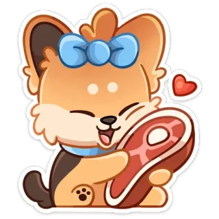 🥩 e44e6889 hond, vlees, cartoon, schattig, dier, strik, hart telegram sticker