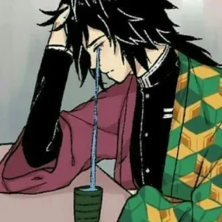 🌊 5543c96d Giyu Tomioka Demon Slayer 动漫, 富冈义勇, 鬼灭之刃, 悲伤, 哭泣 telegram sticker