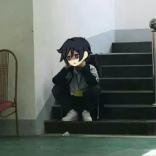 🌊 a62b4d22 动漫, 悲伤, 楼梯, 蹲, 室内, 卡通, 椅子 telegram sticker