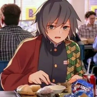 🌊 d94e9d6a Giyu Tomioka Demon Slayer 动漫, 鬼灭之刃, 富冈义勇, 吃, 午餐, 角色 telegram sticker