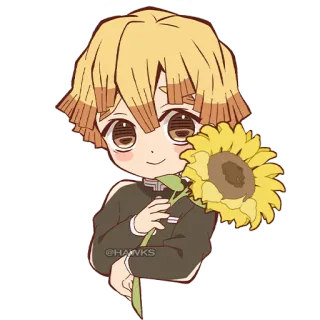 🌻 c6f4f721 Zenitsu Agatsuma Demon Slayer @HAWKS Zenitsu, Thanh Gươm Diệt Quỷ, anime, dễ thương, chibi, hoa hướng dương, kawaii telegram sticker