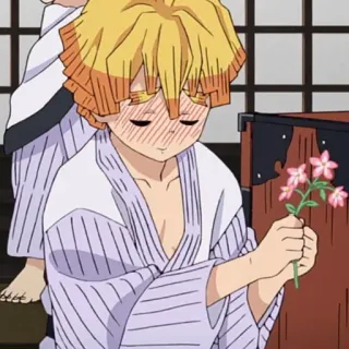 🌻 a01289e6 Zenitsu Agatsuma Demon Slayer Anime, Con trai, Hoa, Đỏ mặt, Nhân vật, Dễ thương telegram sticker