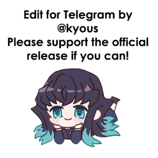 📩 62d449a8 Edit for Telegram by @kyous
Please support the official release if you can! 애니메이션, 치비, 텔레그램, 귀여운, 카와이 telegram sticker