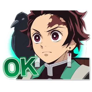 🎴 7d6ea0a5 Tanjiro Kamado Demon Slayer OK 애니메이션, 귀멸의 칼날, 카마도 탄지로, OK, 까마귀, 스티커 telegram sticker