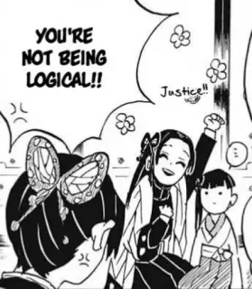 🧠 5609dd70 YOU'RE NOT BEING LOGICAL!! Justice!! anime, manga, humor, funny, quote whatsapp sticker