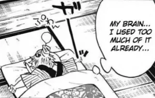 😪 9e00afba MY BRAIN... I USED TOO MUCH OF IT ALREADY... anime, manga, brain, exhausted, cartoon, humor whatsapp sticker