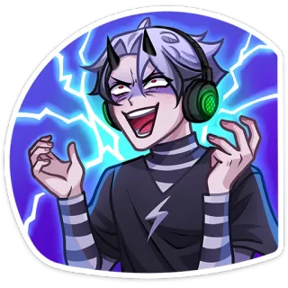 😈 3ebb05fa iblis, tanduk, headphone, petir, kartun, jahat, anime, stiker telegram sticker