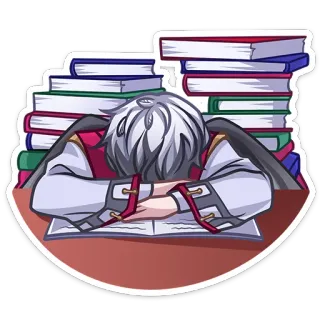 😴 6ce6bbbb lelah, mengantuk, buku, belajar, mahasiswa, anime, manga telegram sticker