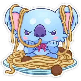 🍜 f85c44d6 koala, spaghetti, polpette, carino, cibo, cartone animato, arrabbiato telegram sticker