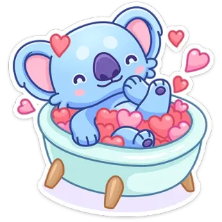 🥰 fb60275e koala, vasca da bagno, cuori, carino, cartone animato, amore telegram sticker