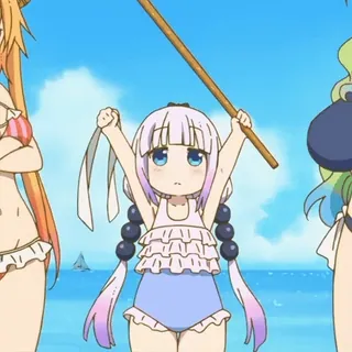 🎋 1378f433 Kanna Kamui Miss Kobayashi's Dragon Maid Anime, Praia, Verão, Fofo, Dragão, Kanna, Roupa de banho whatsapp sticker