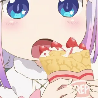 🎋 8df277d6 Kanna Kamui Miss Kobayashi's Dragon Maid CREPE Anime, Kawaii, Crepe, Morango, Kanna, Dragão, Comida whatsapp sticker