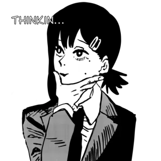 🤔 758e3970 THINKIN... berpikir, anime, manga, Kobeni, Chainsaw Man whatsapp sticker