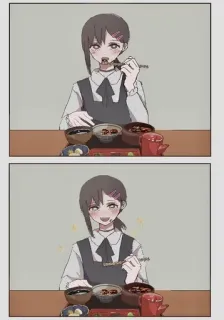 🌟 10ba4623 Kobeni Higashiyama Chainsaw Man Anime, Kobeni, Eten, Manga, Cartoon, Illustratie telegram sticker