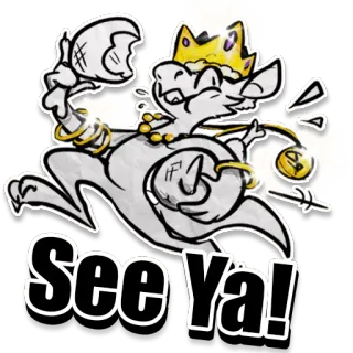 👑 aacc532c See Ya! dibujo animado, corona, antropomorfo, animal, blanco telegram sticker