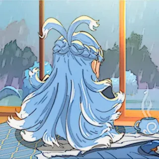 ☔️ 1eefcf00 anime, dziewczyna, deszczowy dzień, okno, kreskówka, widok z tyłu telegram sticker