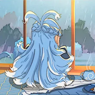 ☔️ 7e2d039f animacja, kobieta, niebieski, deszcz, okno, samotny/a, herbata telegram sticker