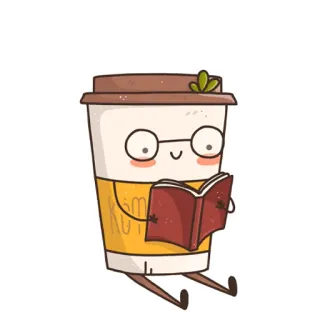 🤓 9bc59273 RUN Filiżanka kawy, Czytanie, Urocze, Kawaii, Książka, Okulary telegram sticker