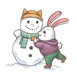 🐰 35a0116d rabbit, snowman, carrot, winter, snow, cute, animal, illustration whatsapp sticker