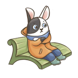 🕟 64c54730 bunny, rabbit, animal, cartoon, cute, sitting, bench whatsapp sticker