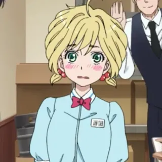 😳 293c5747 西田 Anime, Mulher, Cabelo Loiro, Rubor, Crachá telegram sticker