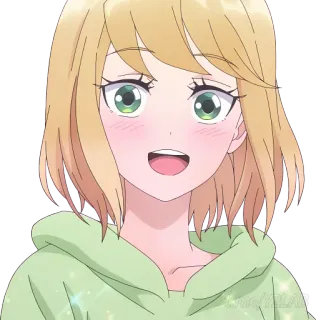 😇 bc00444c fille anime, mignon, souriant, cheveux blonds, yeux verts, dessin animé, personnage whatsapp sticker