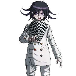 😠 31c2213f Kokichi Oma Danganronpa 动漫, 角色, 王马小吉, 弹丸论破, 黑色, 白色, 围巾 telegram sticker