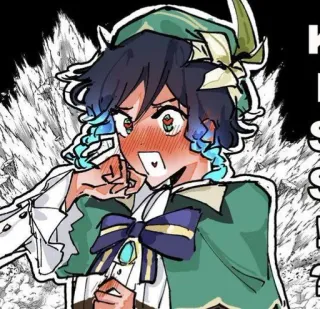 🌟 9d4479d8 Venti Genshin Impact Anime, Nhân vật, Đỏ mặt, Xanh lá, Nơ con bướm telegram sticker