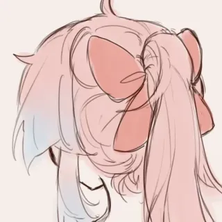 😔 e910c208 动漫, 头发, 蝴蝶结, 粉色, 素描 telegram sticker