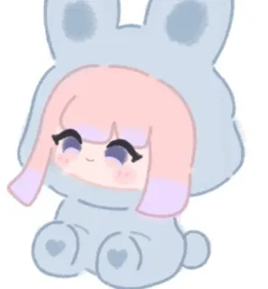 💗 de7d6432 Dessin animé, Chibi, Mignon, Lapin, Kawaii, Cheveux roses, Anime telegram sticker