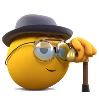 👓 977eedc3 emoji, cane, glasses, hat, old telegram sticker
