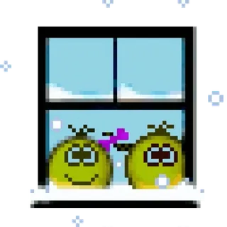 🌨️ 258d8195 invierno, nieve, ventana, pixel art, dibujos animados, lindo, festivo telegram sticker