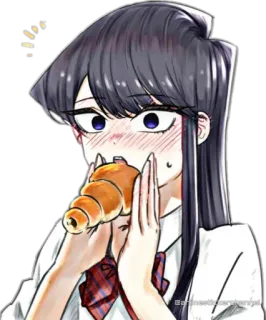 😳 06ed1f68 Komi Shouko Komi Can't Communicate Anime, Manga, Komi Can't Communicate, Komi Shouko, carina, mangiare, Croissant, divisa scolastica telegram sticker