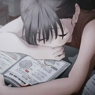🍥 53208af5 anime, dziewczyna, zmęczona, śpiąca, książka, student telegram sticker