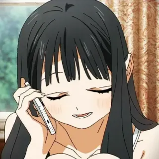 🍥 584c5a57 Anime, Dziewczyna, Telefon, Uśmiechnięta, Długie włosy telegram sticker