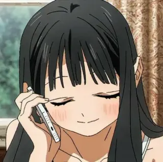 🍥 c3d03875 anime, dziewczyna, telefon, szczęśliwa telegram sticker