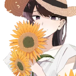 🥰 ac555b68 Komi Shouko Komi Can't Communicate アニメ, 女の子, ひまわり, 帽子, 古見さんは、コミュ症です。, 古見硝子, 可愛い, マンガ telegram sticker